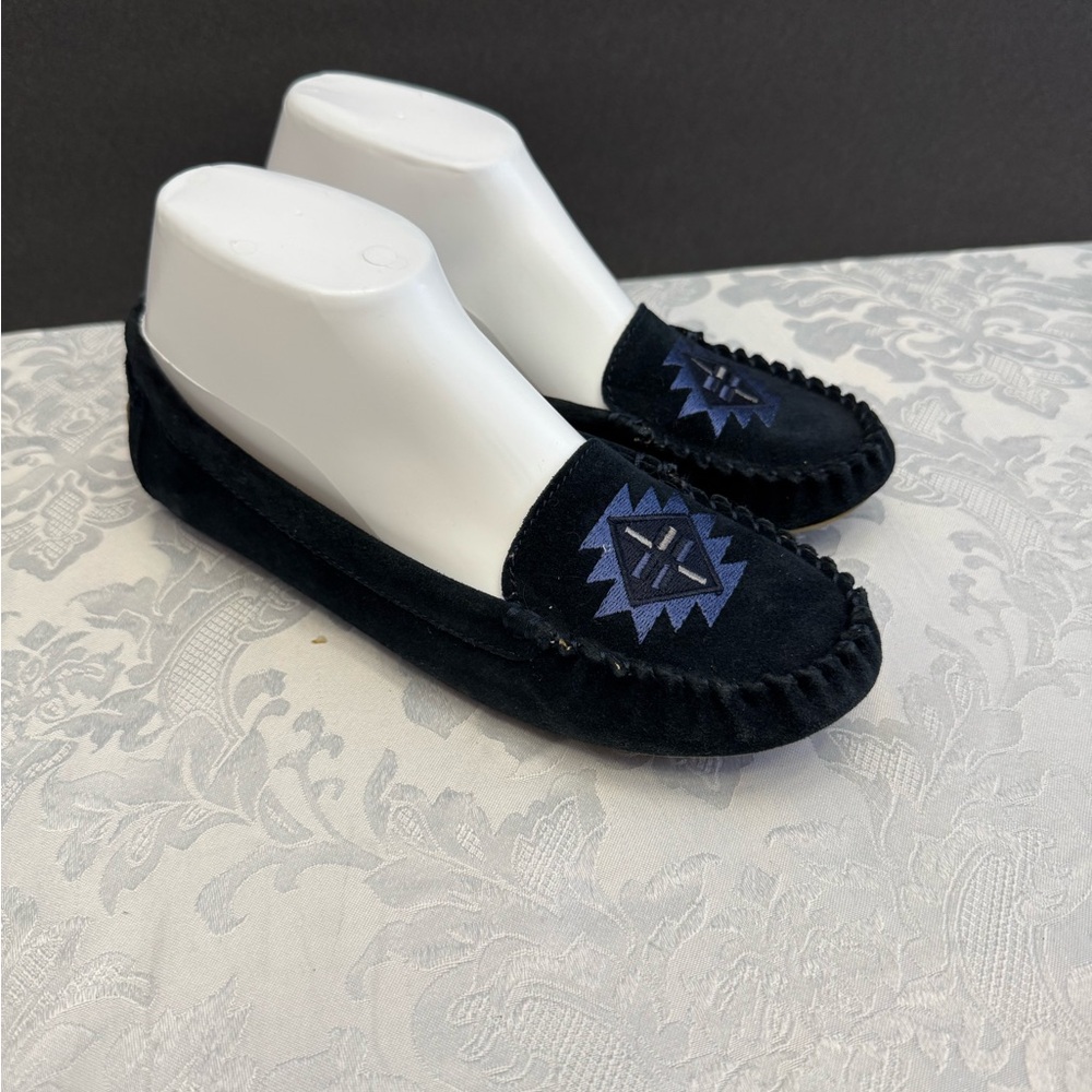 Lukcy brand size 7 Ailee Moccasin Blue Leather Embroidered Shoe boho‎ chic